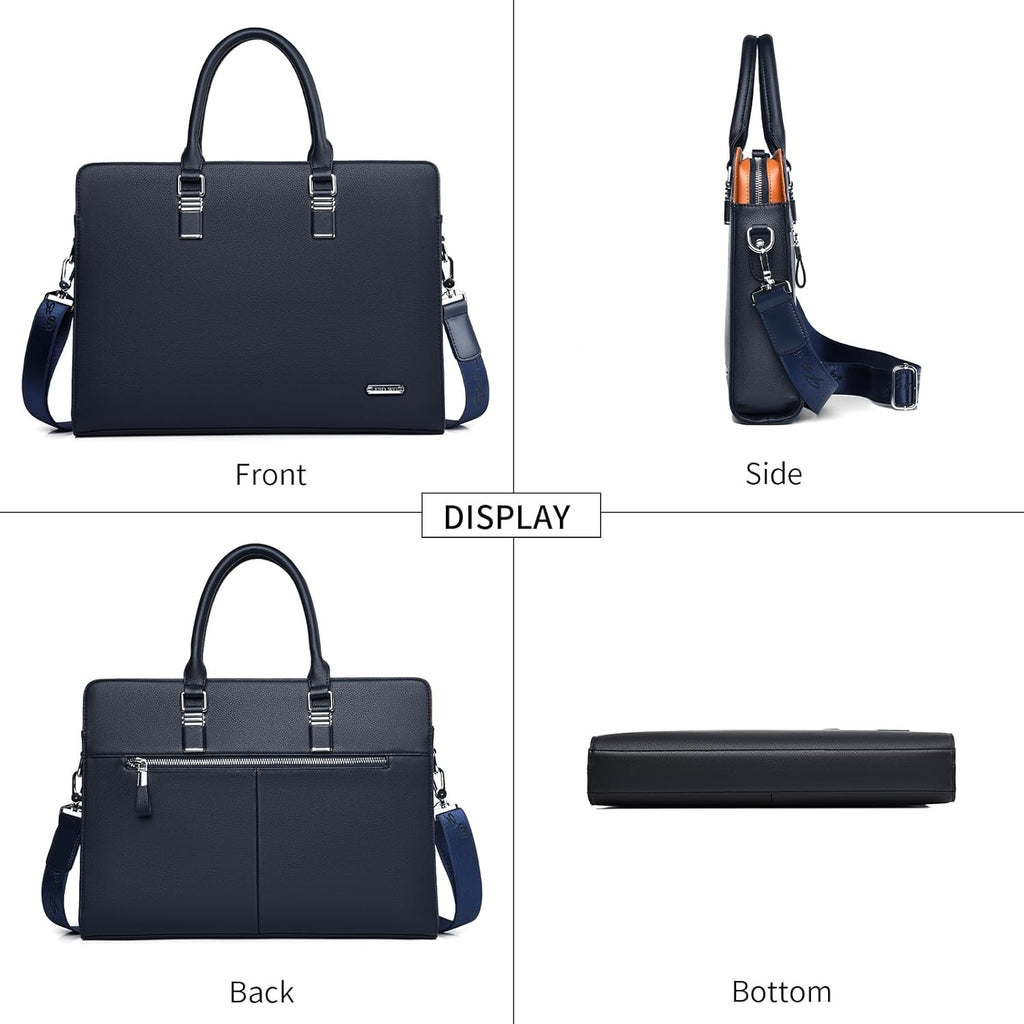Executive Leather Briefcase With Multi Pocket Design And Padded Handles For Laptops