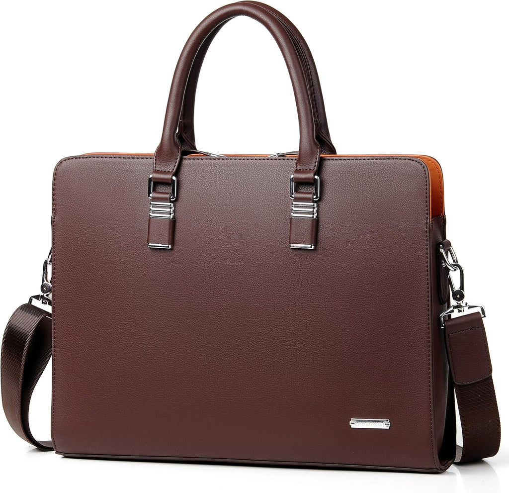 Executive Leather Briefcase With Multi Pocket Design And Padded Handles For Laptops