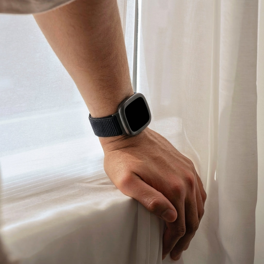 Black Nylon Watch Strap For Fitbit Versa 4 Wristwatch Band