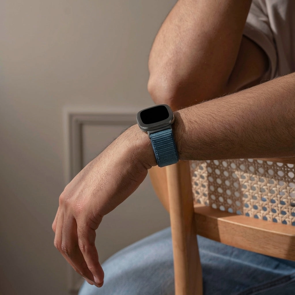 Blue Nylon Watch Band For Fitbit Versa 4 Smartwatch
