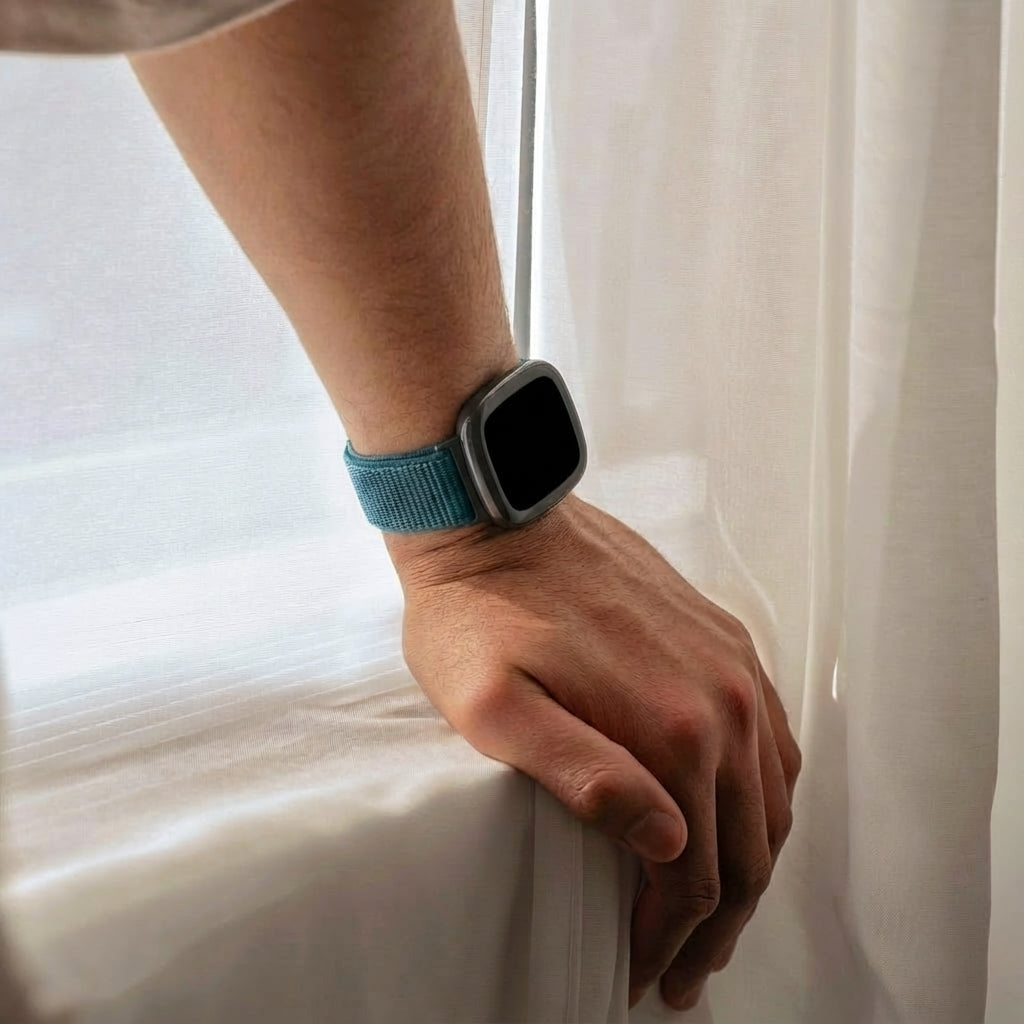 Blue Nylon Watch Band For Fitbit Versa 4 Smartwatch