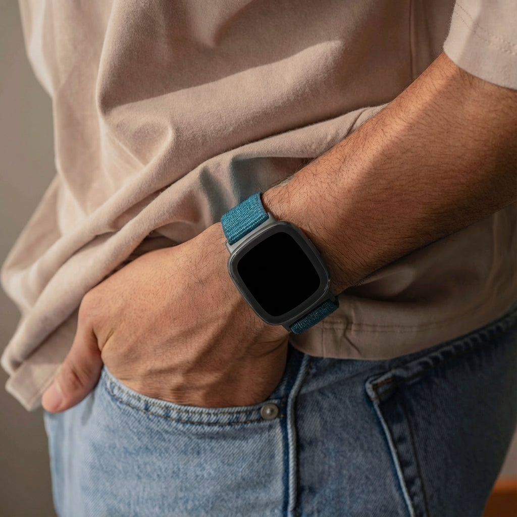 Blue Nylon Watch Band For Fitbit Versa 4 Smartwatch