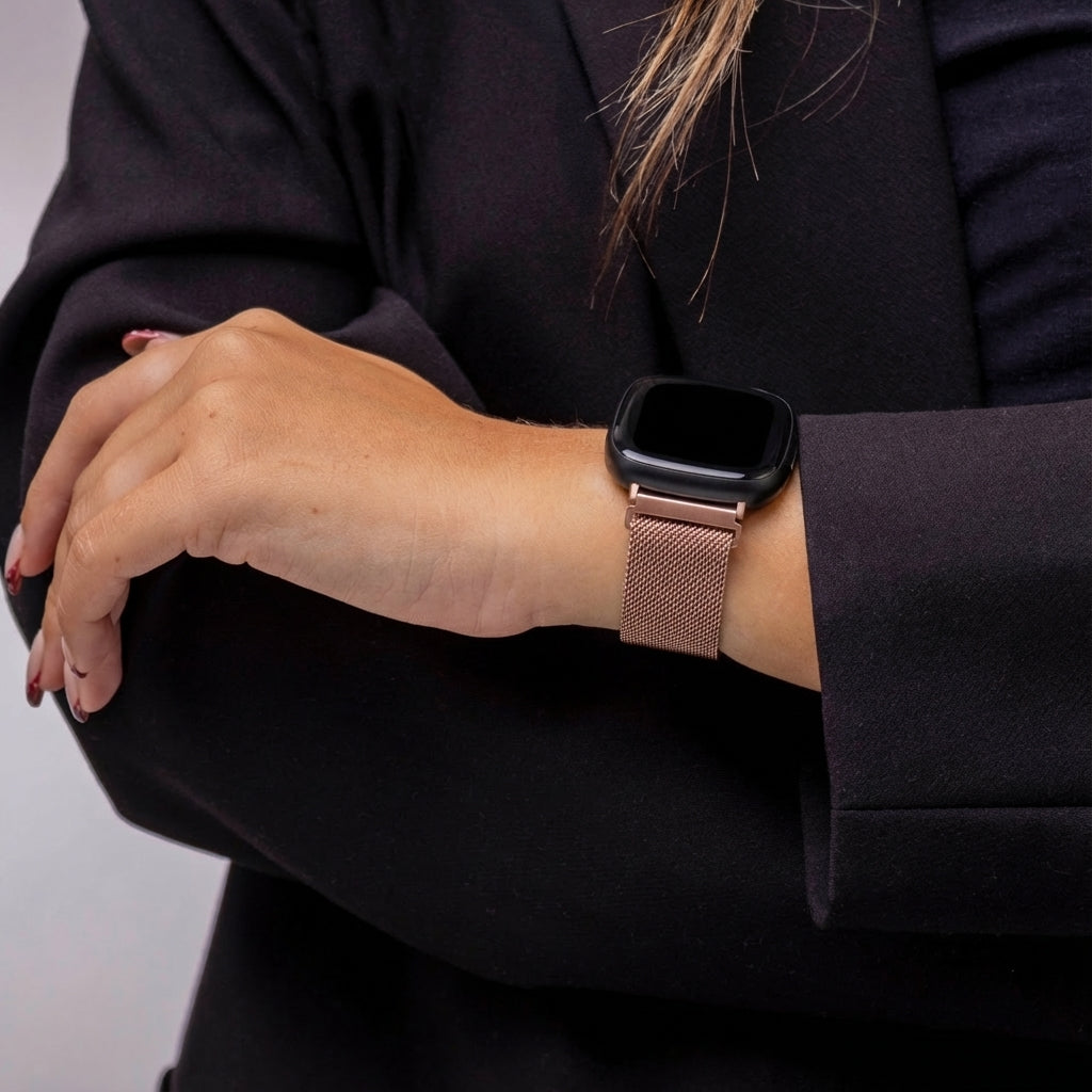 Pink Milanese Mesh Band For Fitbit Versa 4 Smartwatch
