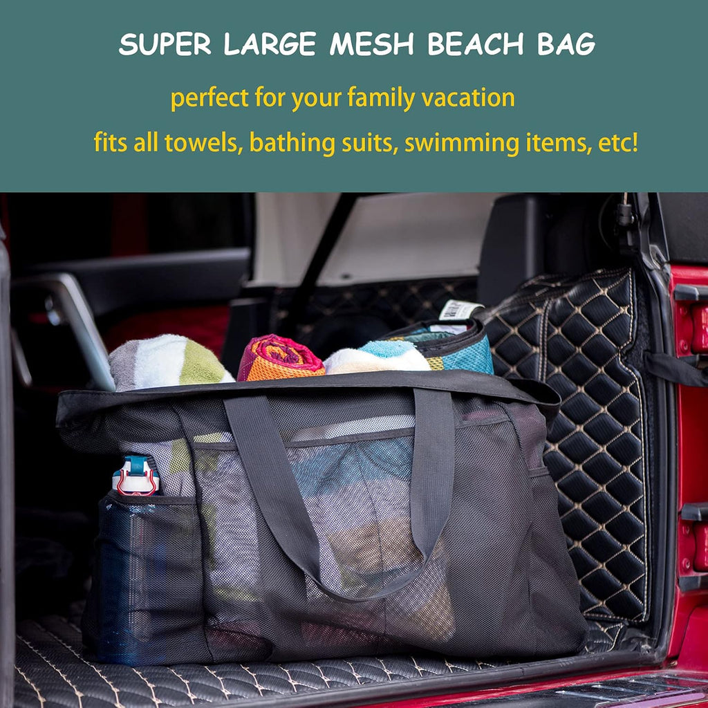 Family Essentials Beach Tote, Extra-Large Carryall With Zipper And Sandproof Mesh
