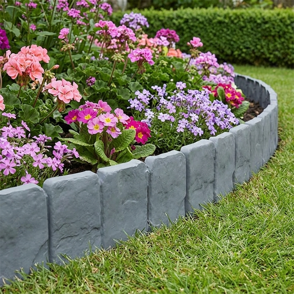 Faux Stone Look Edging Panels for Gardens, Easy Install and Flexible Border Design