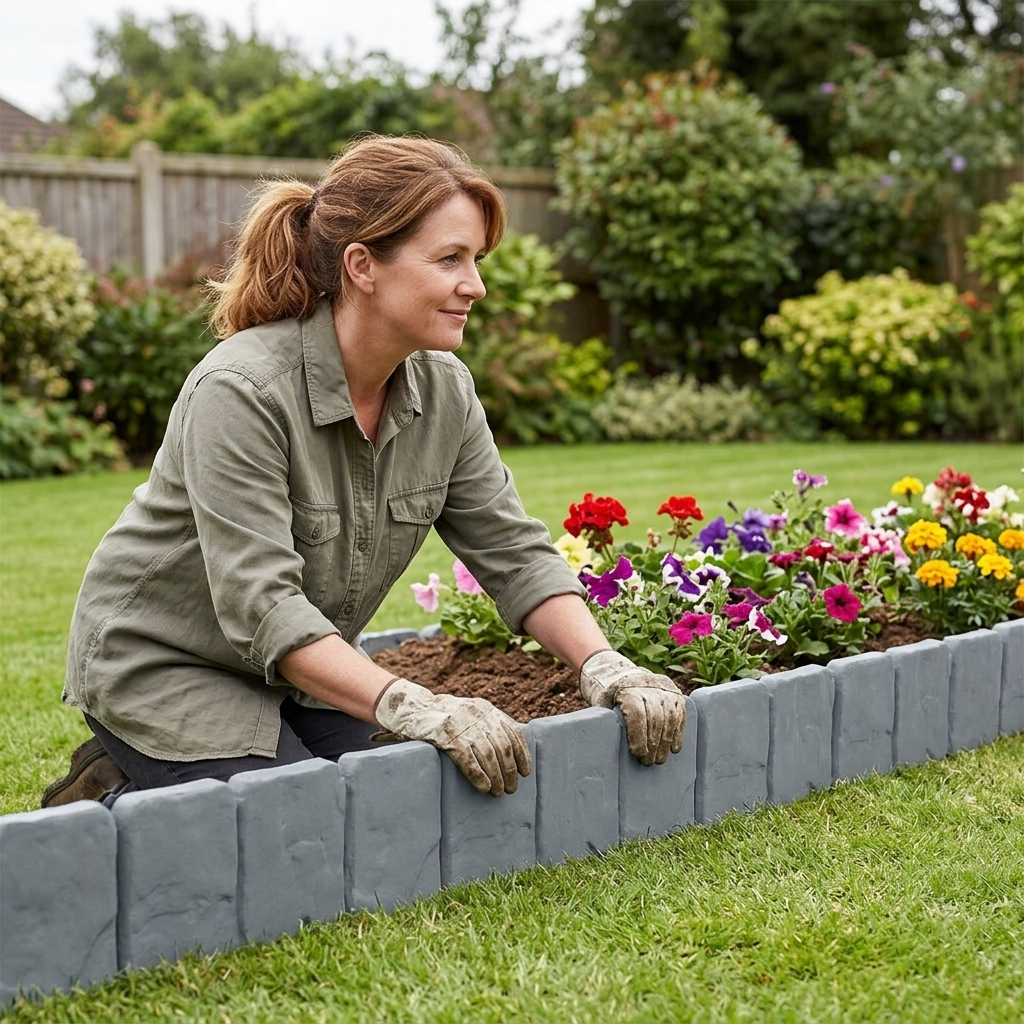 Faux Stone Look Edging Panels for Gardens, Easy Install and Flexible Border Design