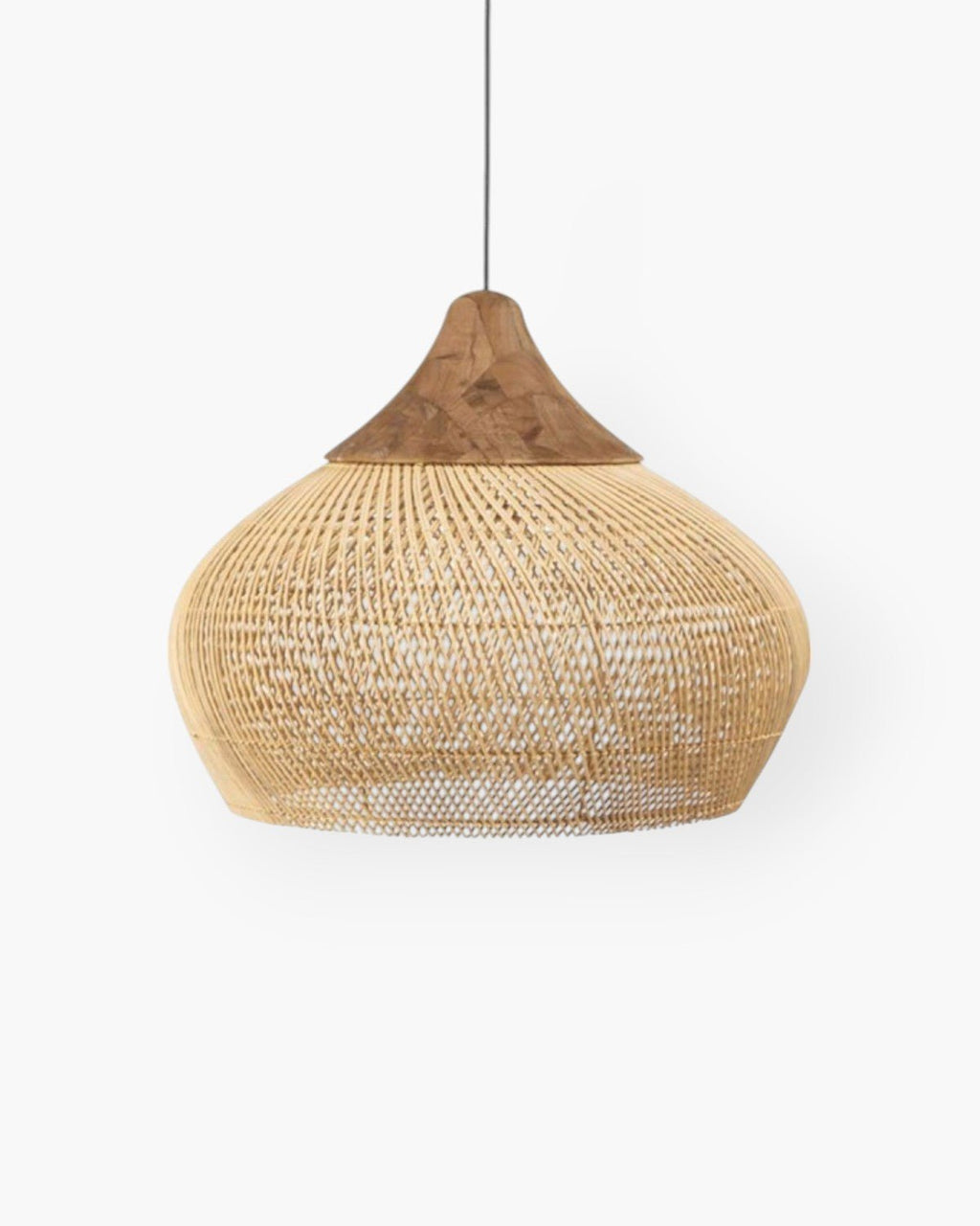 Levana Pendant Light In Rattan Fabric With Wood Trim For Modern Home Decor