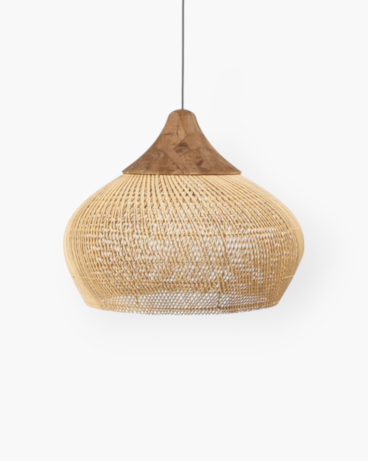Levana Pendant Light In Rattan Fabric With Wood Trim For Modern Home Decor