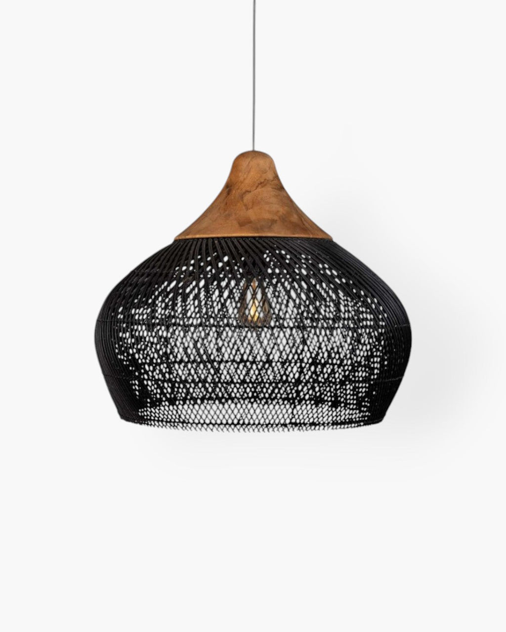 Levana Pendant Light In Rattan Fabric With Wood Trim For Modern Home Decor