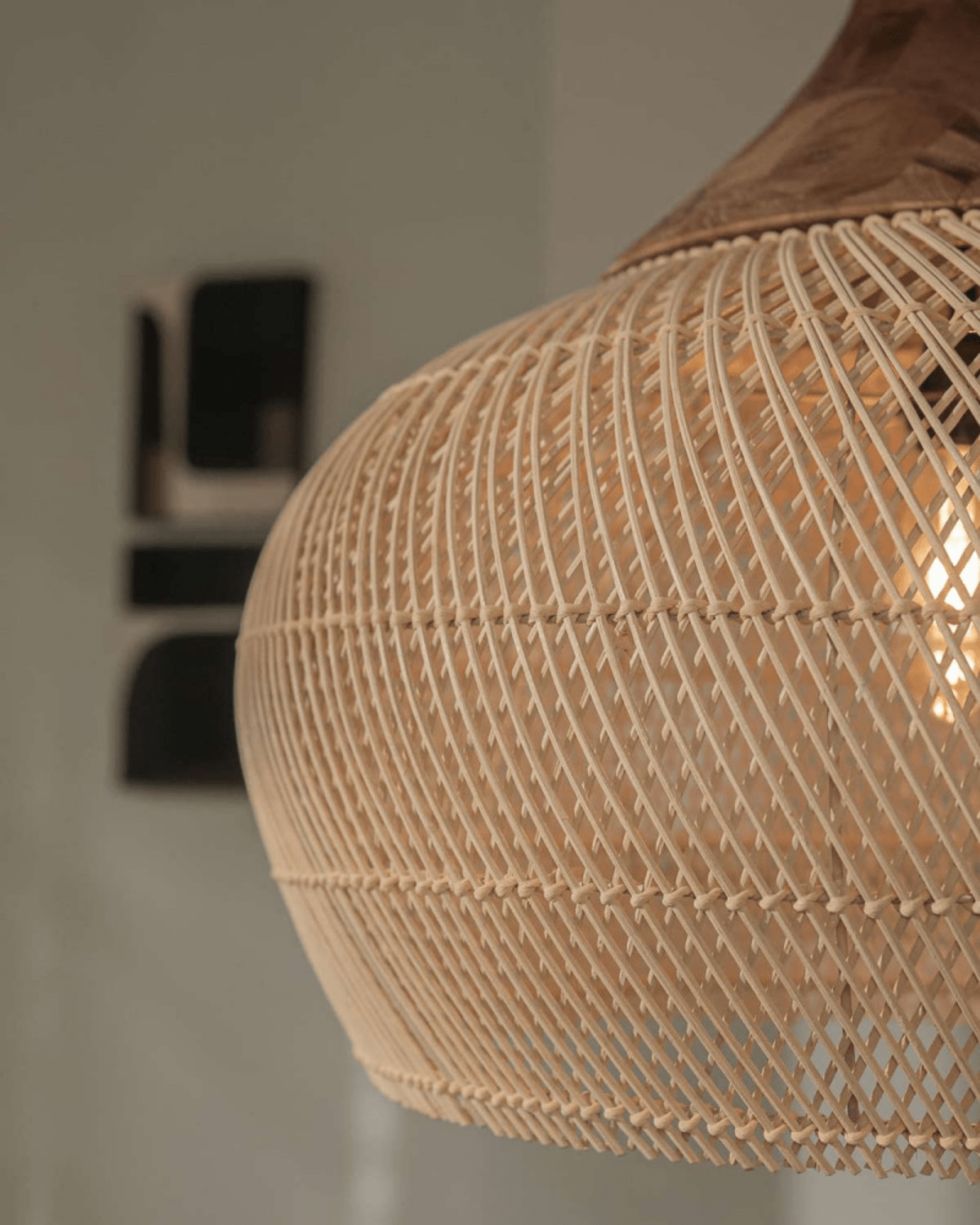 Levana Pendant Light In Rattan Fabric With Wood Trim For Modern Home Decor