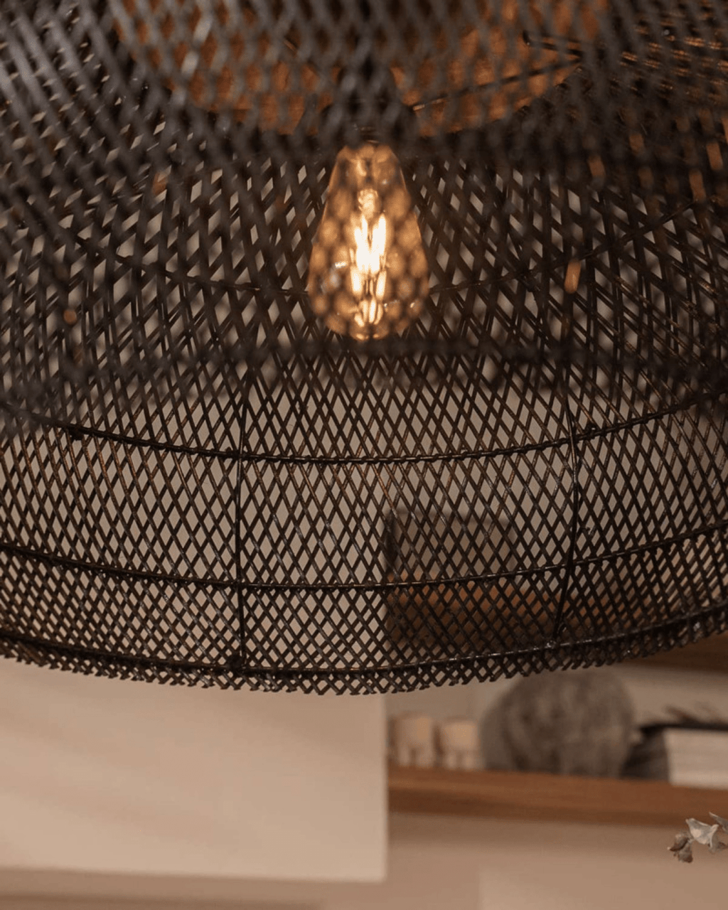 Levana Pendant Light In Rattan Fabric With Wood Trim For Modern Home Decor