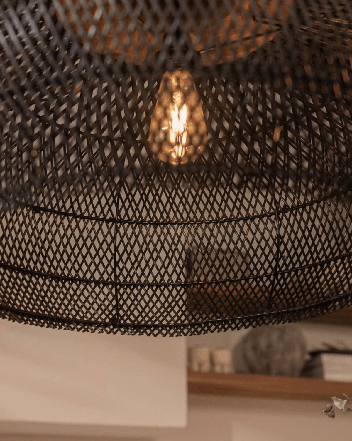 Levana Pendant Light In Rattan Fabric With Wood Trim For Modern Home Decor