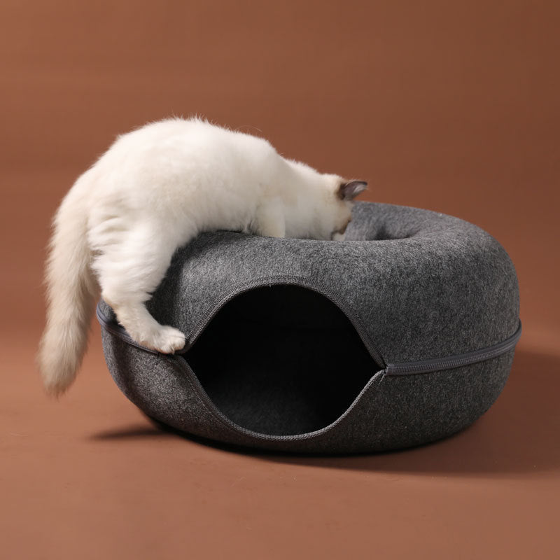 Feline Haven Cozy Tunnel Bed For Cats With Removable Cover For Play And Rest