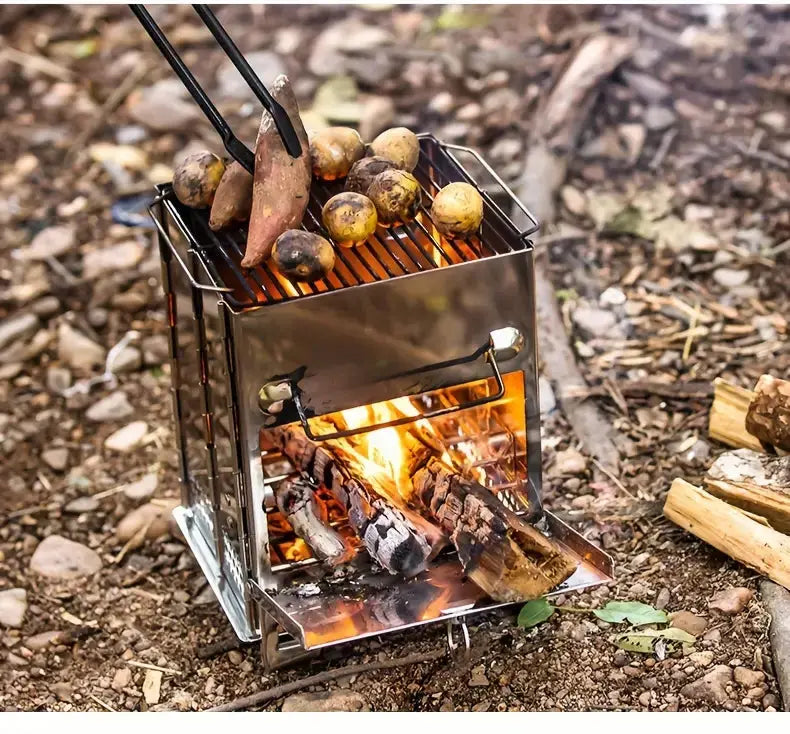 FirePower Foldable Wood Stove In Stainless Steel For Outdoor Adventures