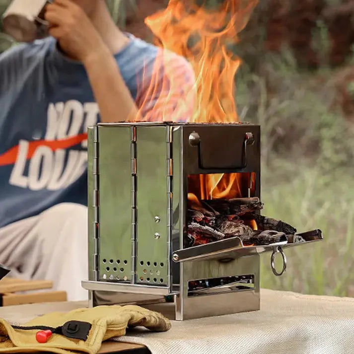 FirePower Foldable Wood Stove In Stainless Steel For Outdoor Adventures