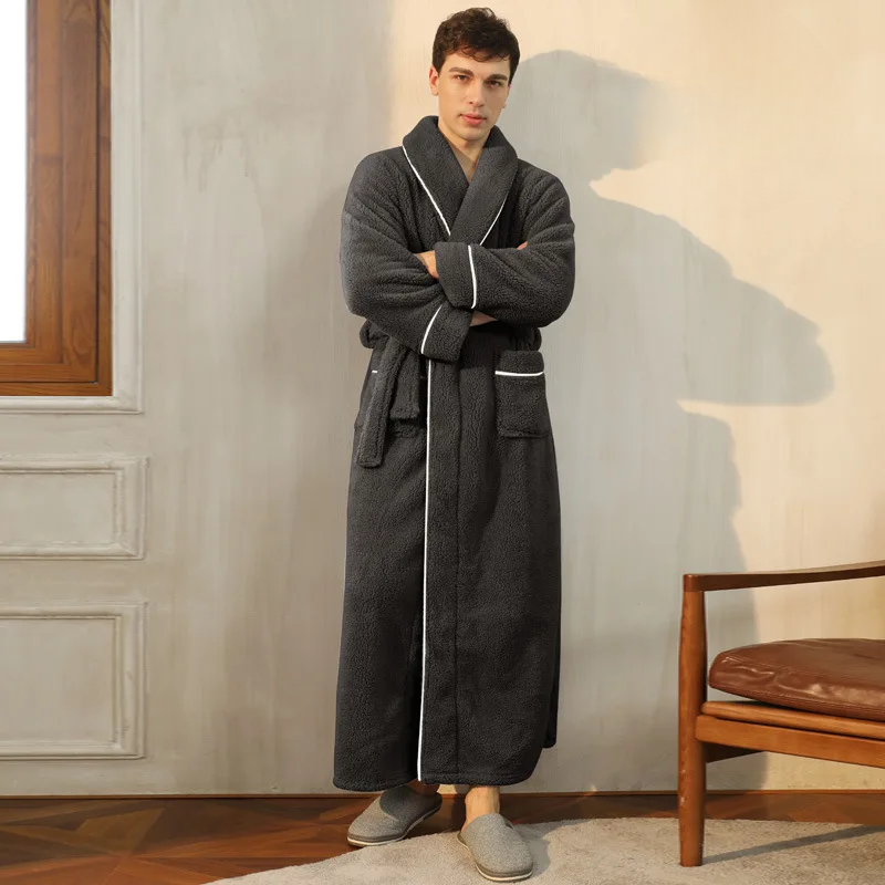 Men's Flannel Bathrobe With Adjustable Belt For Cold Winter Days
