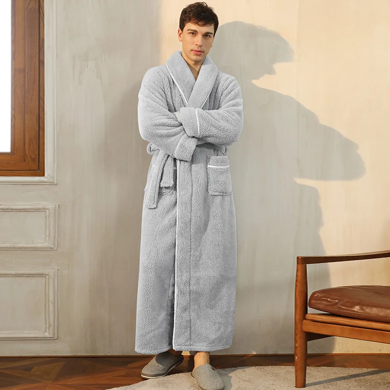 Men's Flannel Bathrobe With Adjustable Belt For Cold Winter Days