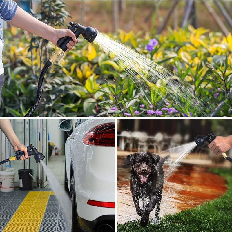 FlexiFlow 100-Foot Expandable Garden Hose With 8 Spray Patterns Lightweight And Durable