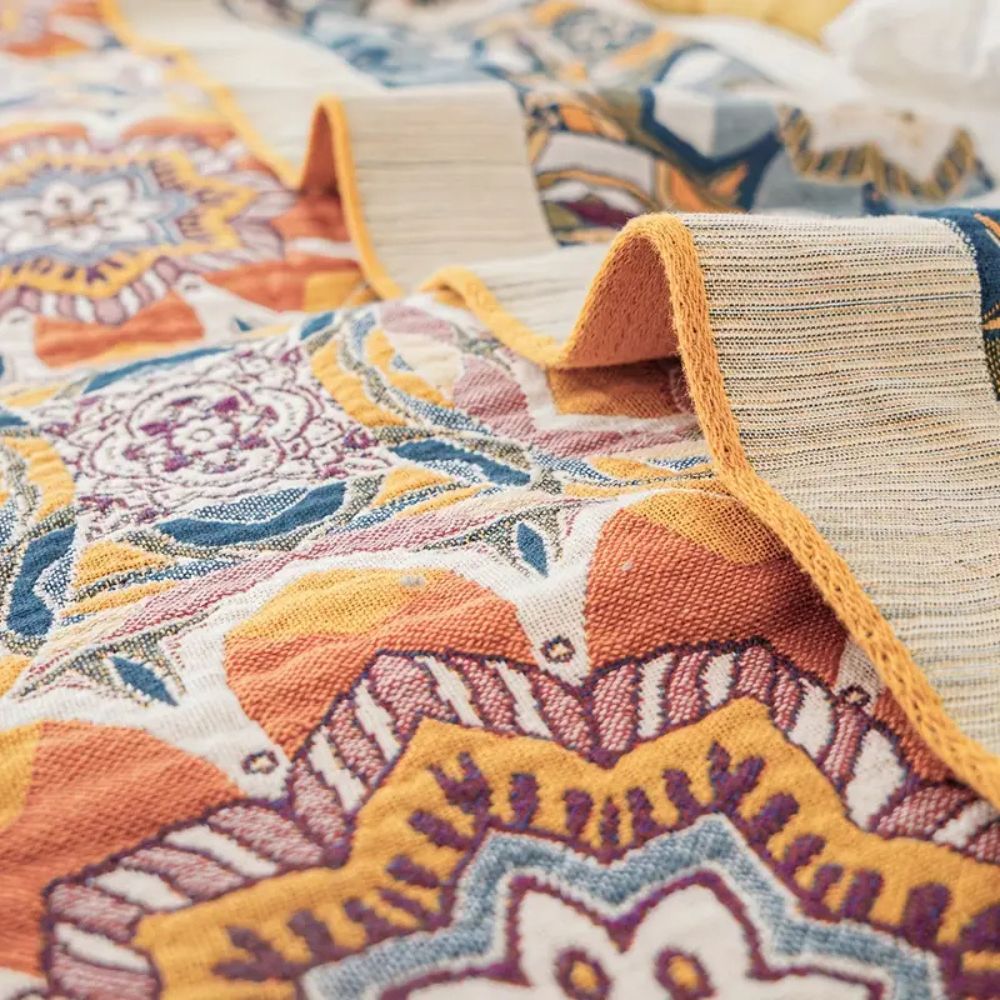Flora Tone Cotton Blanket With Boho Design, Lightweight Comfort For All Seasons