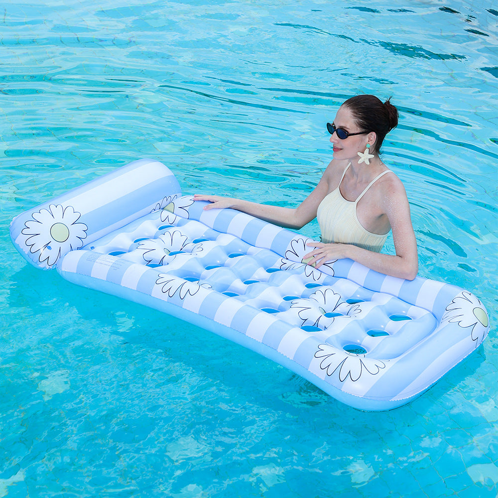 Floral Inflatable Lounge Chair With Ergonomic Comfort For Poolside Relaxation