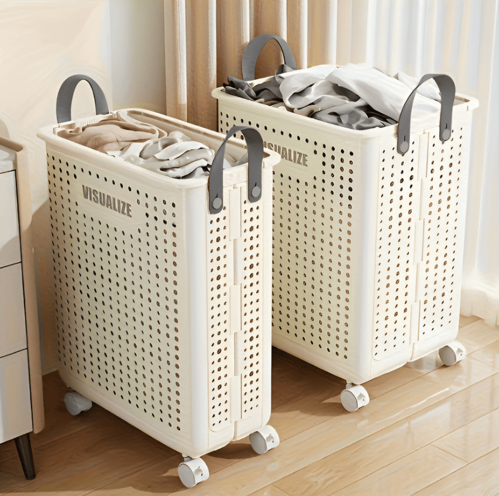FoldEase Foldable Laundry Basket On Wheels For Easy Transport