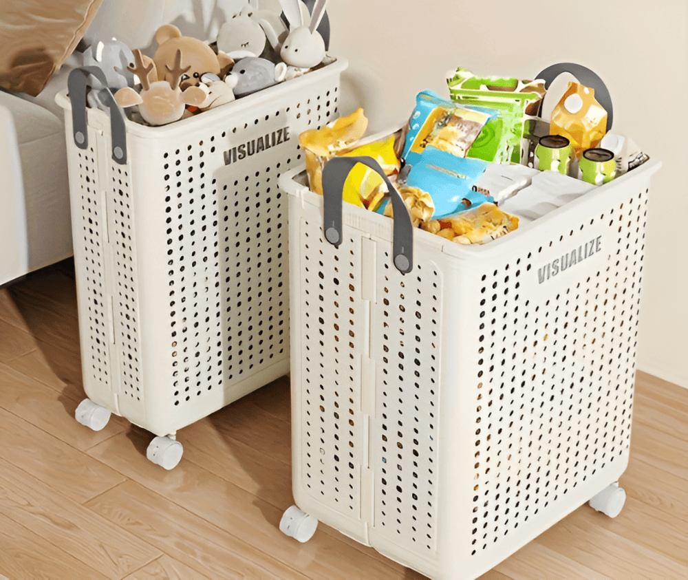 FoldEase Foldable Laundry Basket On Wheels For Easy Transport