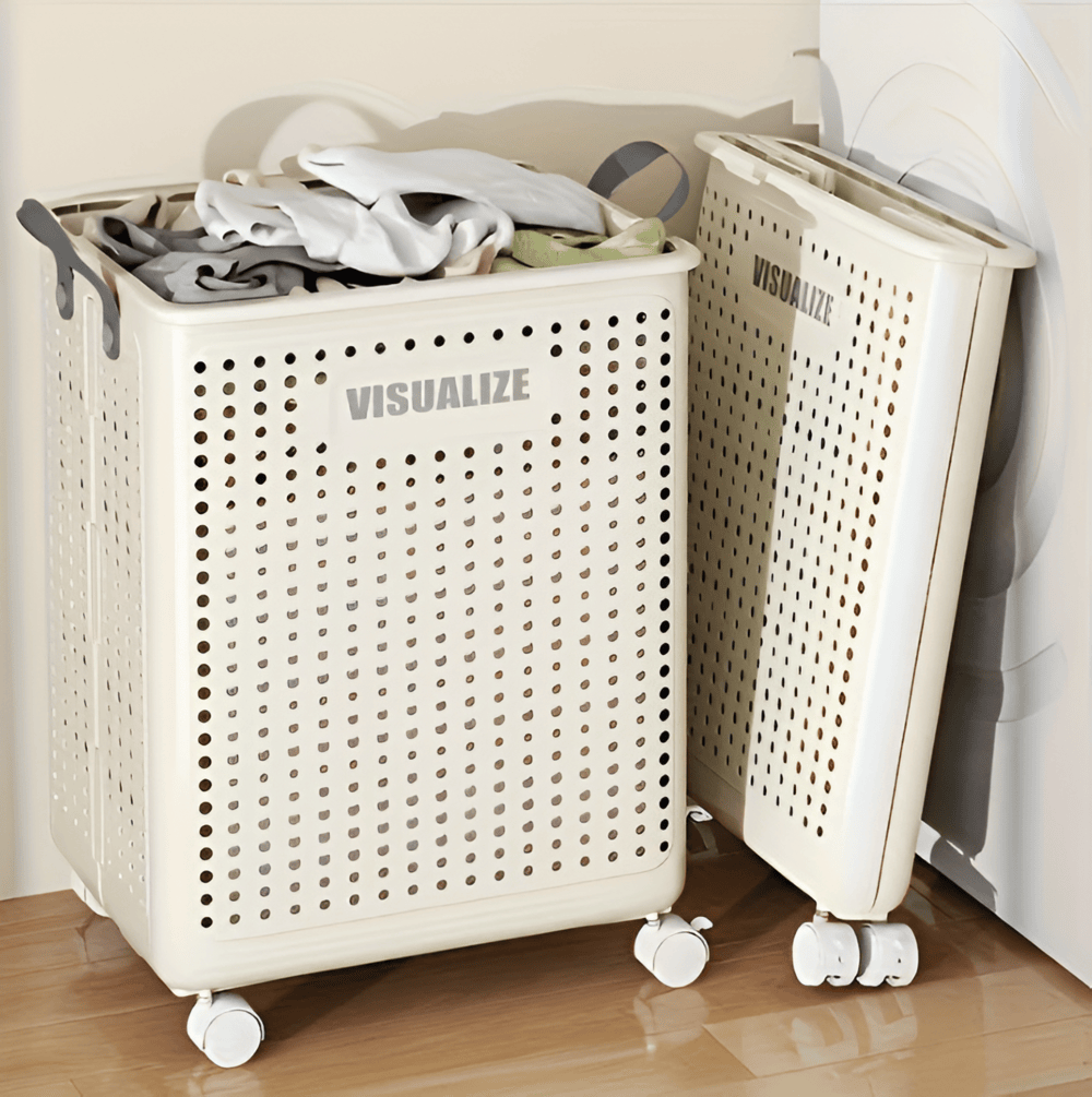 FoldEase Foldable Laundry Basket On Wheels For Easy Transport