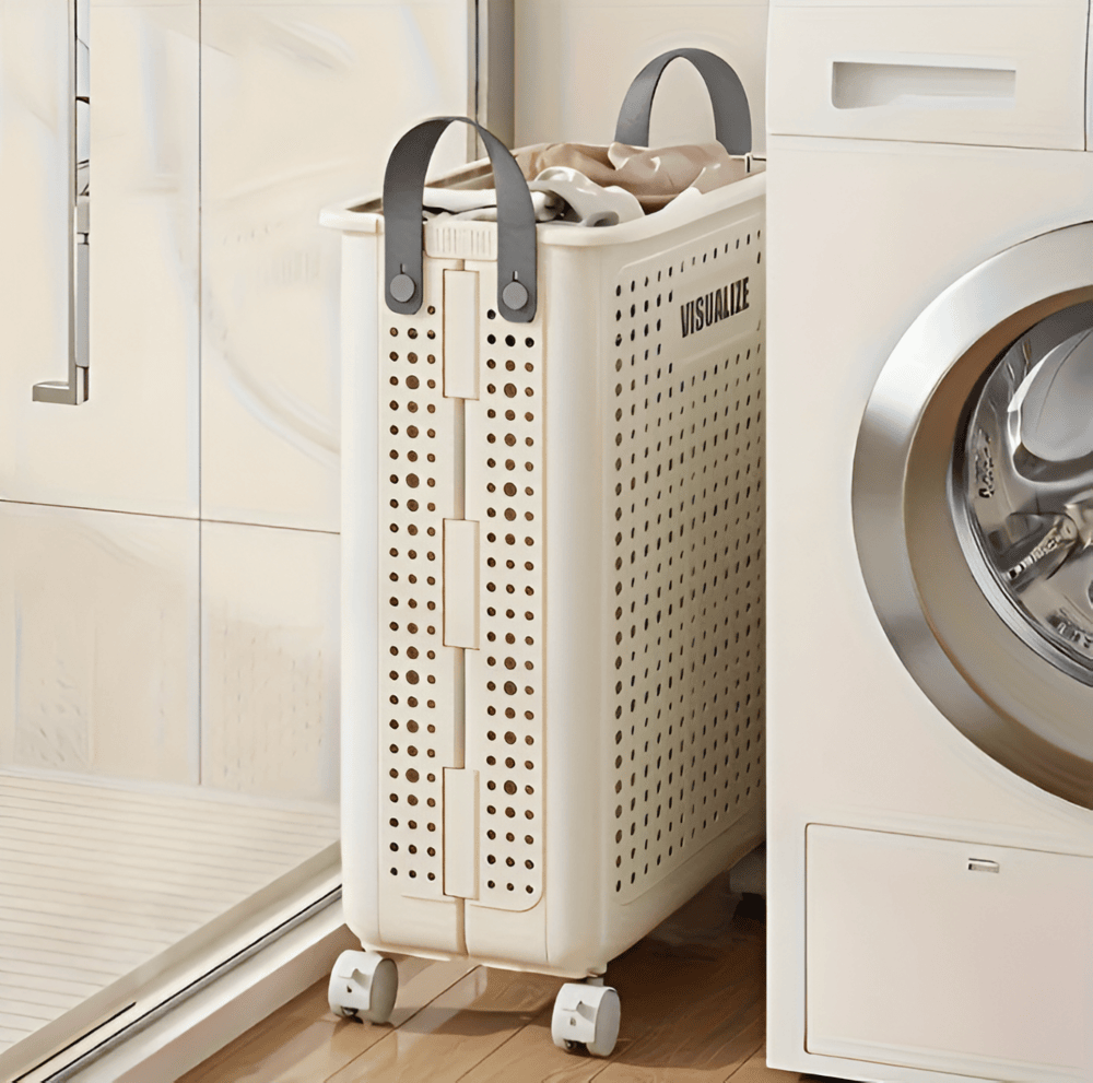 FoldEase Foldable Laundry Basket On Wheels For Easy Transport