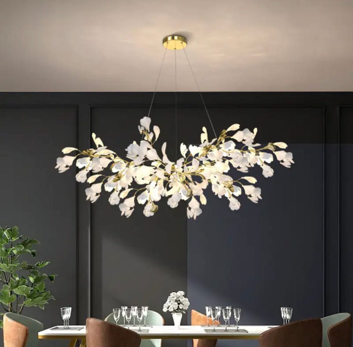 Aurelia Ginkgo Leaf Chandelier With Handcrafted Ceramic Petal Accents