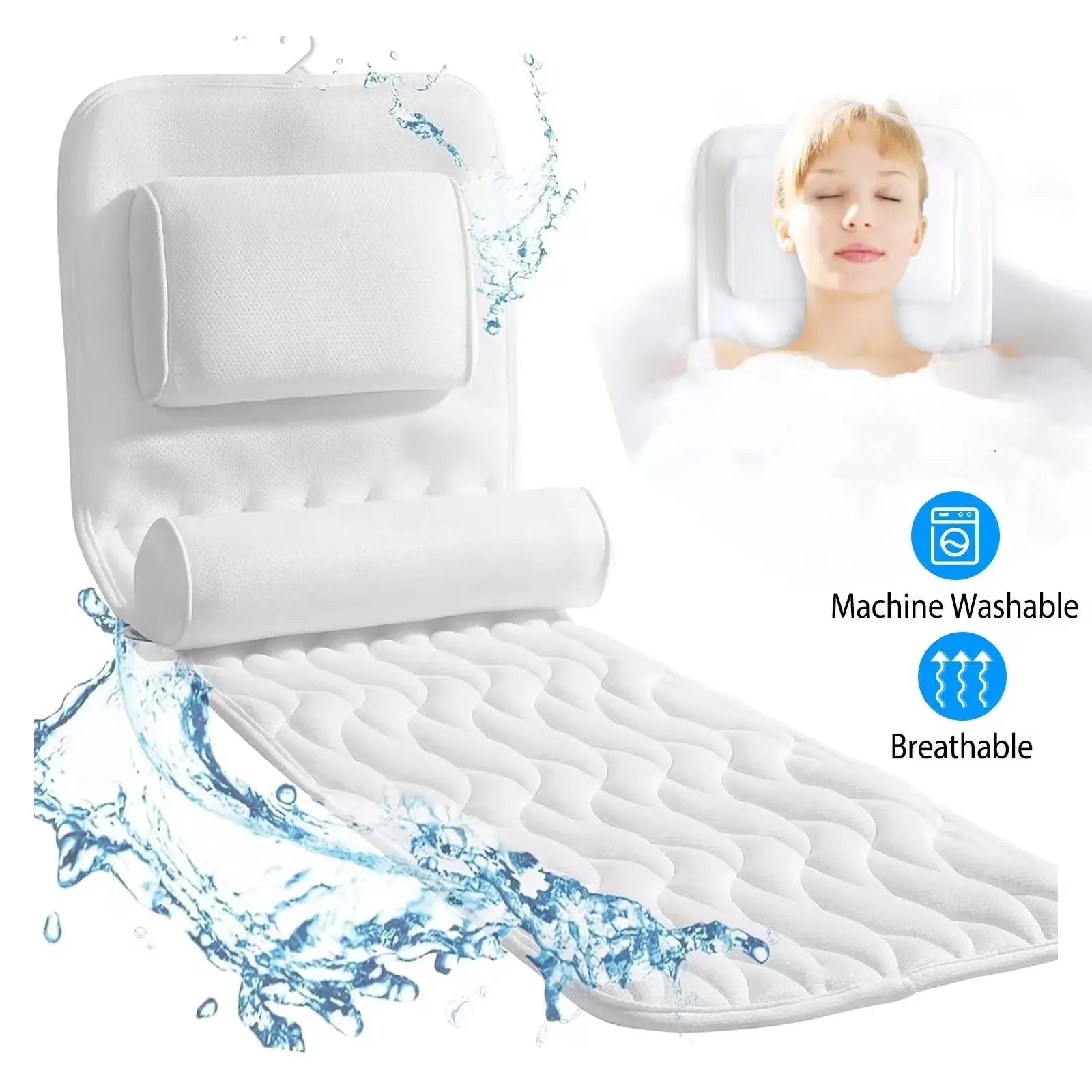 Relaxing Tub Bath Pillow With Non-Slip Backing For Breathable Comfort