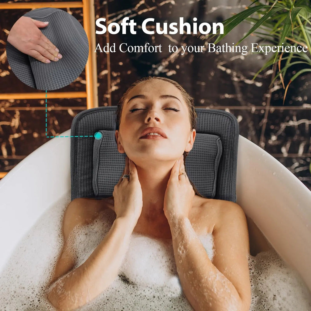 Relaxing Tub Bath Pillow With Non-Slip Backing For Breathable Comfort