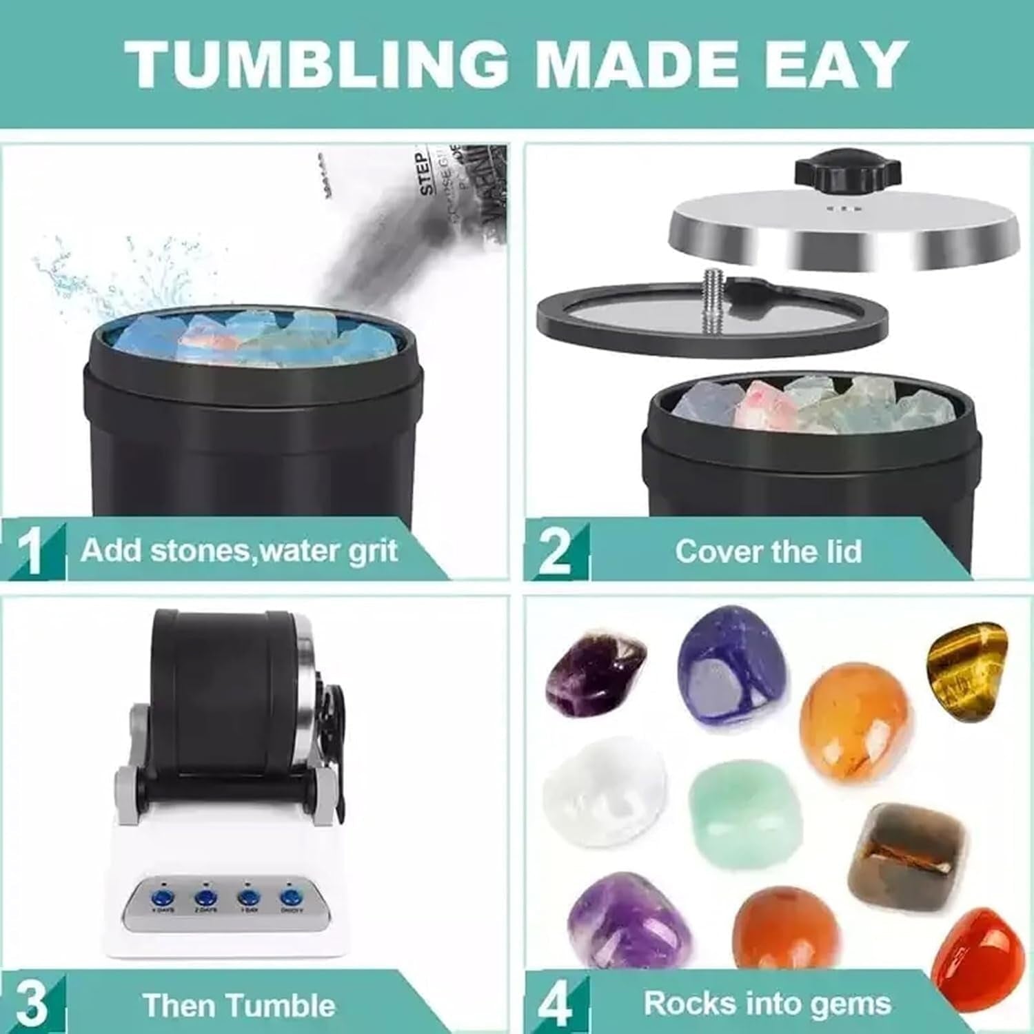GemMaster Rock Tumbling Kit With Quiet Operation And Leakproof Design