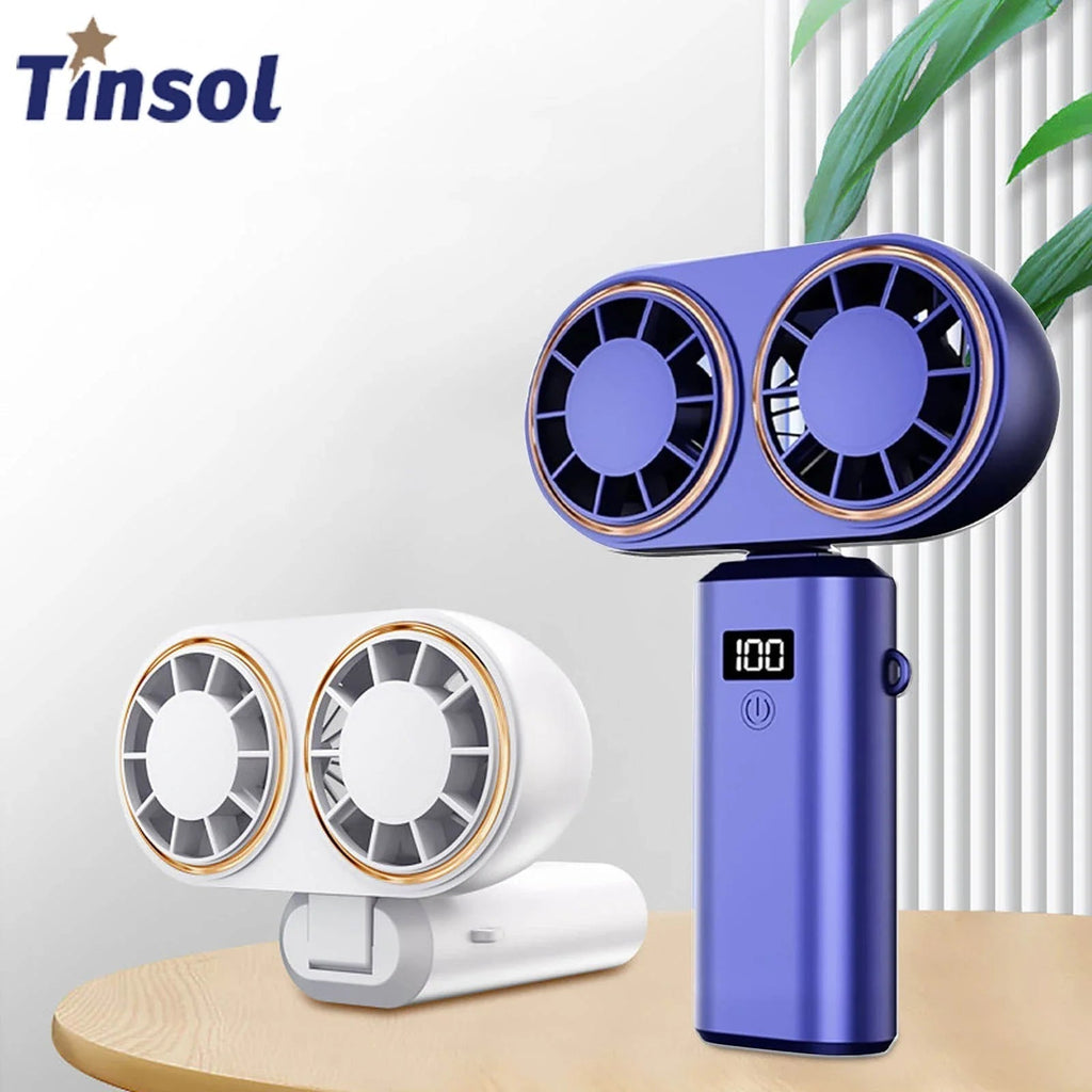 Portable Handheld Double-Cooler Fan With Five Adjustable Speeds