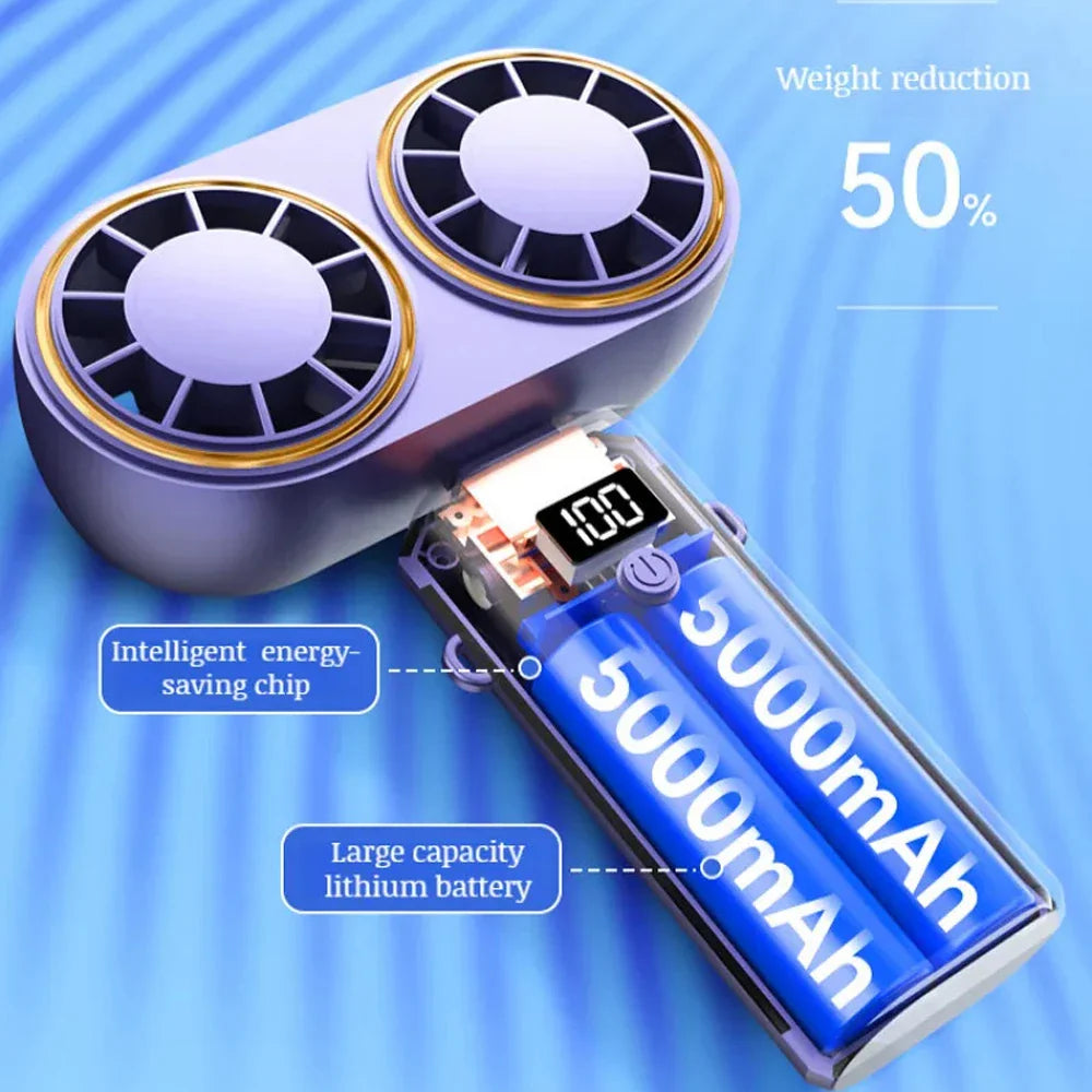 Portable Handheld Double-Cooler Fan With Five Adjustable Speeds
