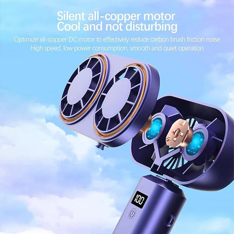 Portable Handheld Double-Cooler Fan With Five Adjustable Speeds