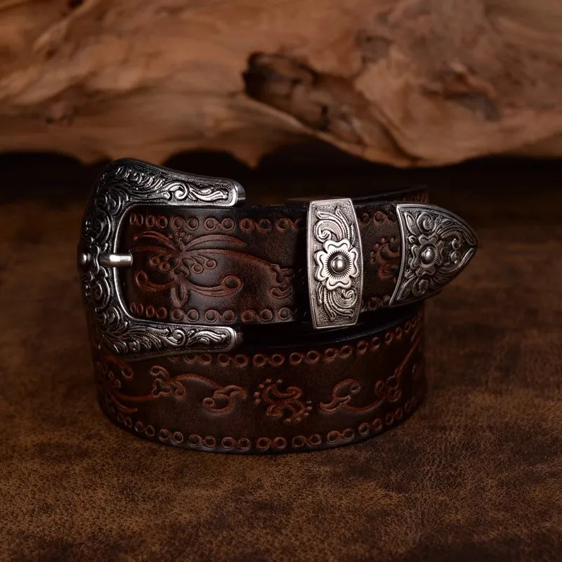 Heritage Collection Western Belt With Elaborate Silver Buckle And Durable Cowhide Leather