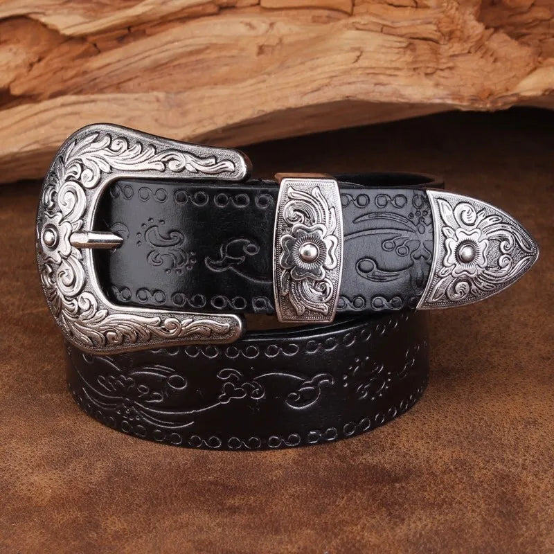 Heritage Collection Western Belt With Elaborate Silver Buckle And Durable Cowhide Leather