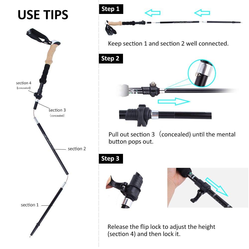 Hiking Companion Ultralight Telescoping Walking Stick Ergonomic Grip Adjustable Length