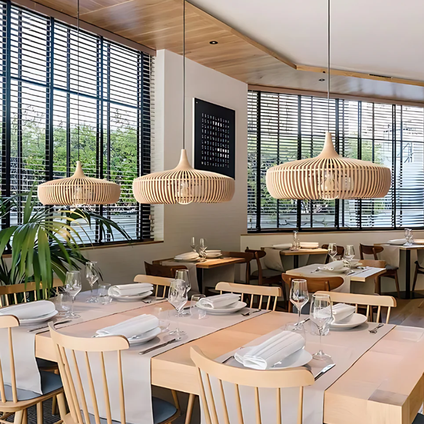 Hinori Japandi Ceiling Pendant Light With Solid Wood Design For Warm Ambiance