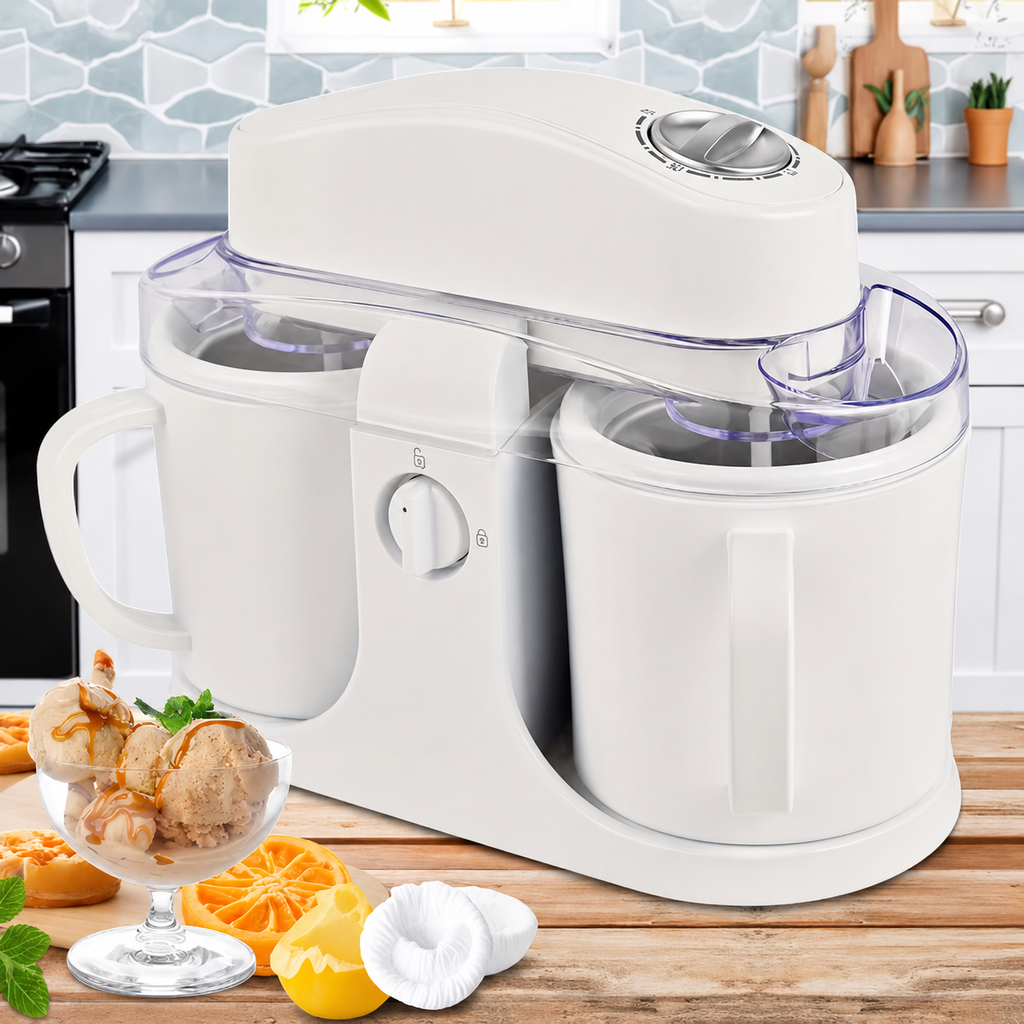 Home Treats Dual Bowl Ice Cream Maker With Easy One Knob Control