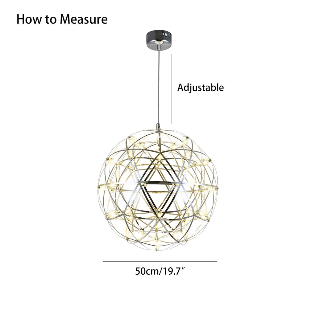 Dining Room Pendant Light With Polished Stainless Steel Sphere