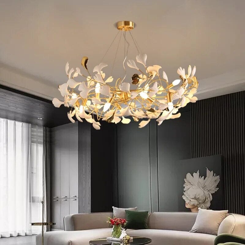 Aurelia Ginkgo Leaf Chandelier With Handcrafted Ceramic Petal Accents