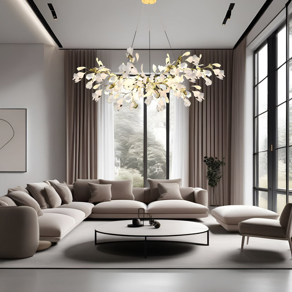 Aurelia Ginkgo Leaf Chandelier With Handcrafted Ceramic Petal Accents