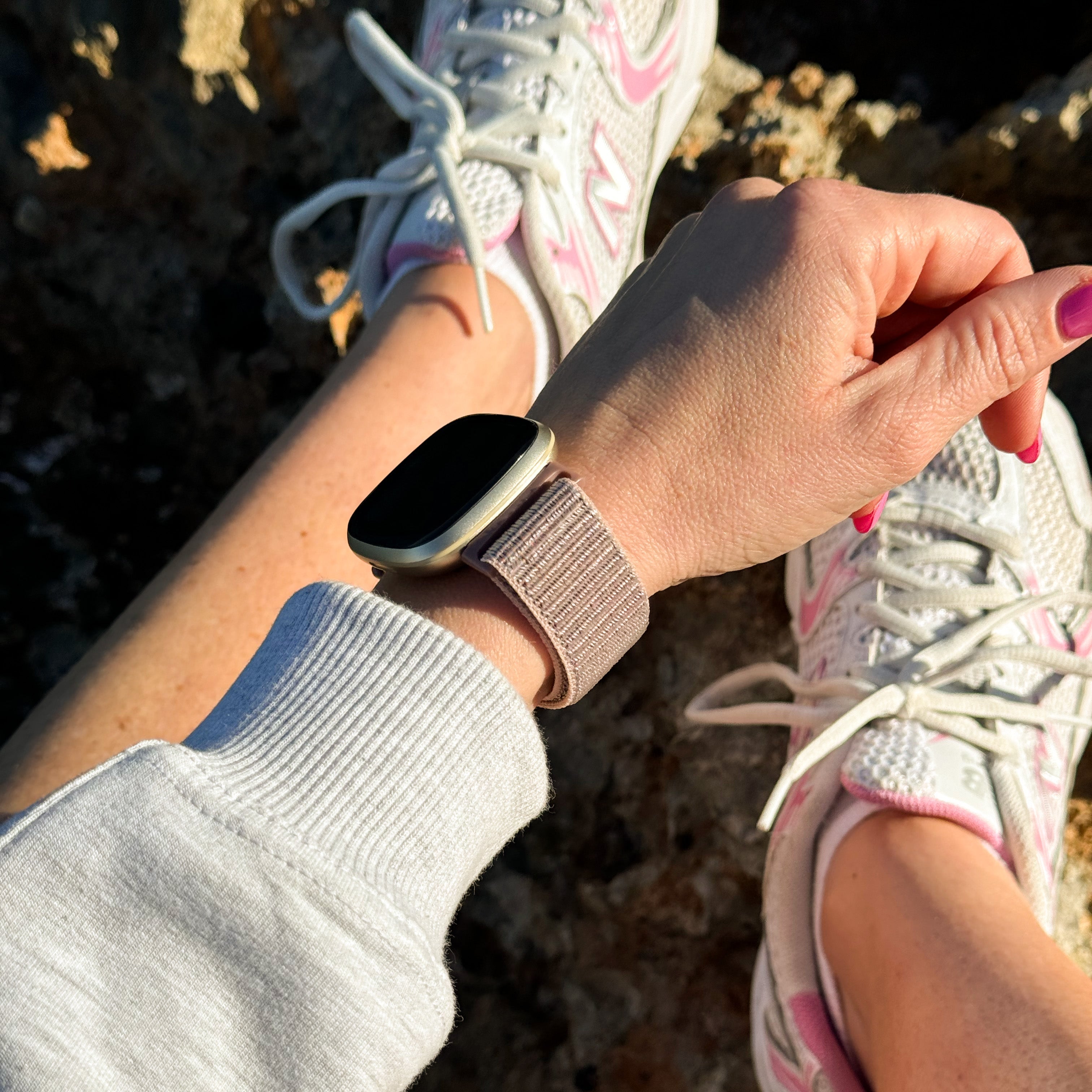 Two Tone Nylon Strap For Fitbit Sense In Grey And Pink