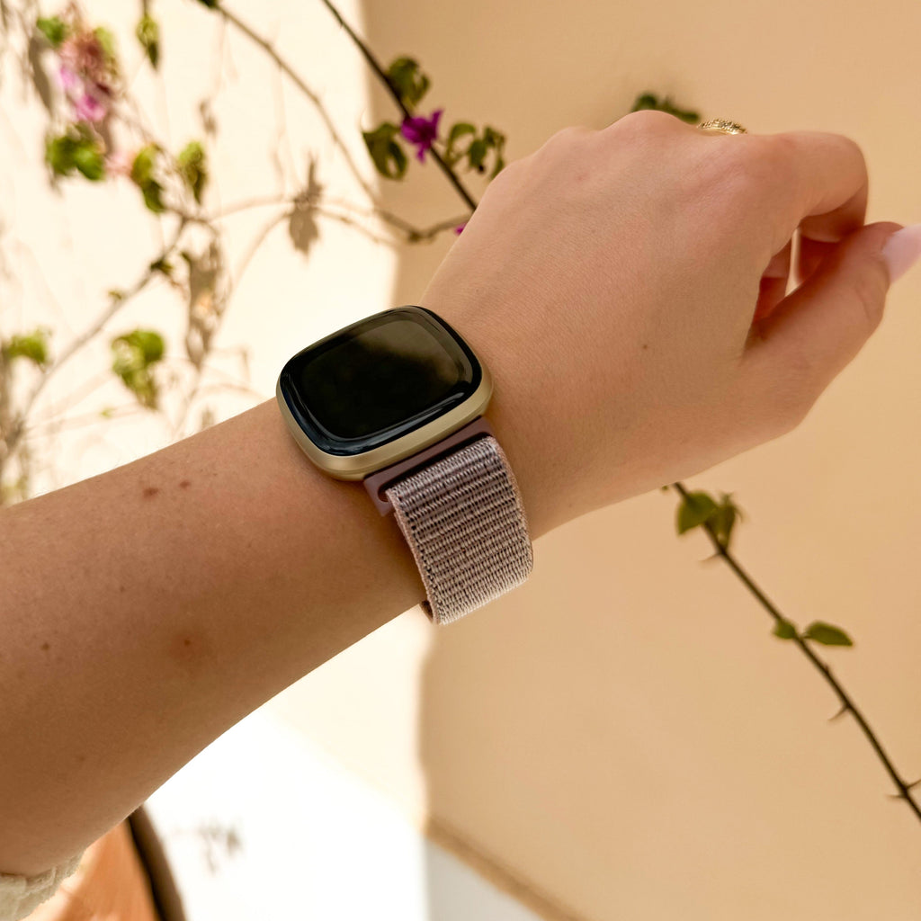 Two Tone Nylon Strap For Fitbit Sense In Grey And Pink