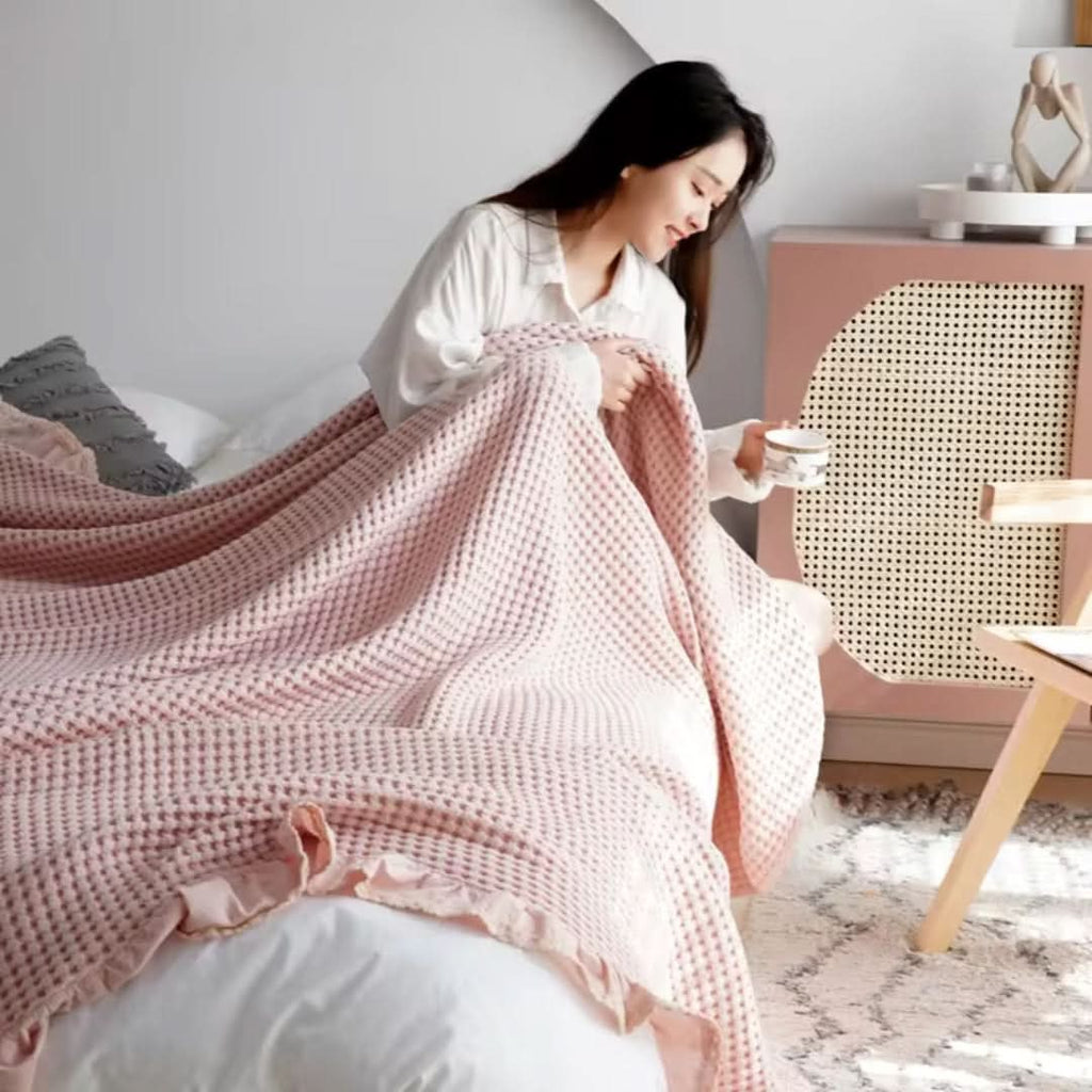 INA Waffle Texture Blanket For All Season Comfort And Soft Warmth