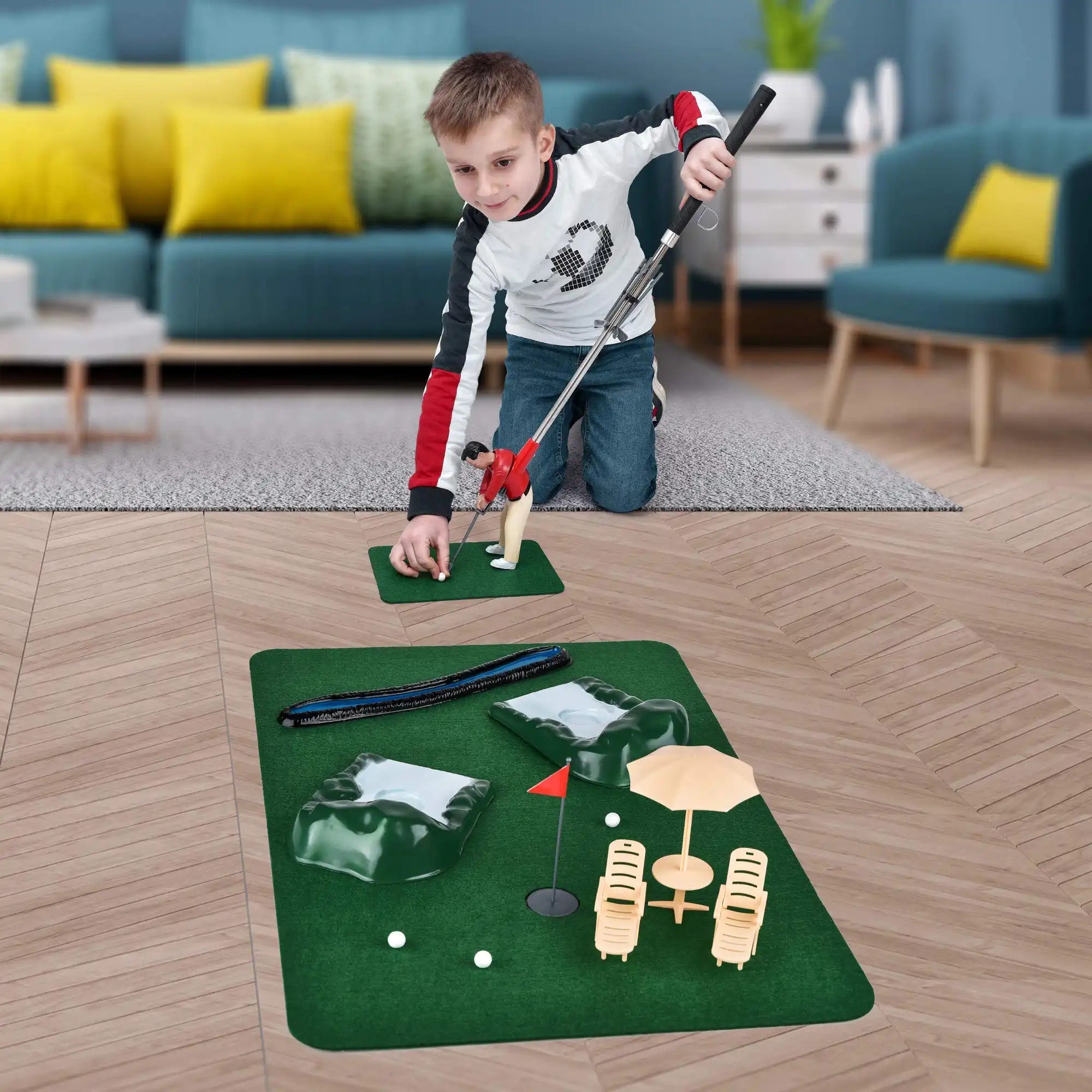 Home Indoor Golf Kit With 5-Piece Clubs Putting Mat And Accessories