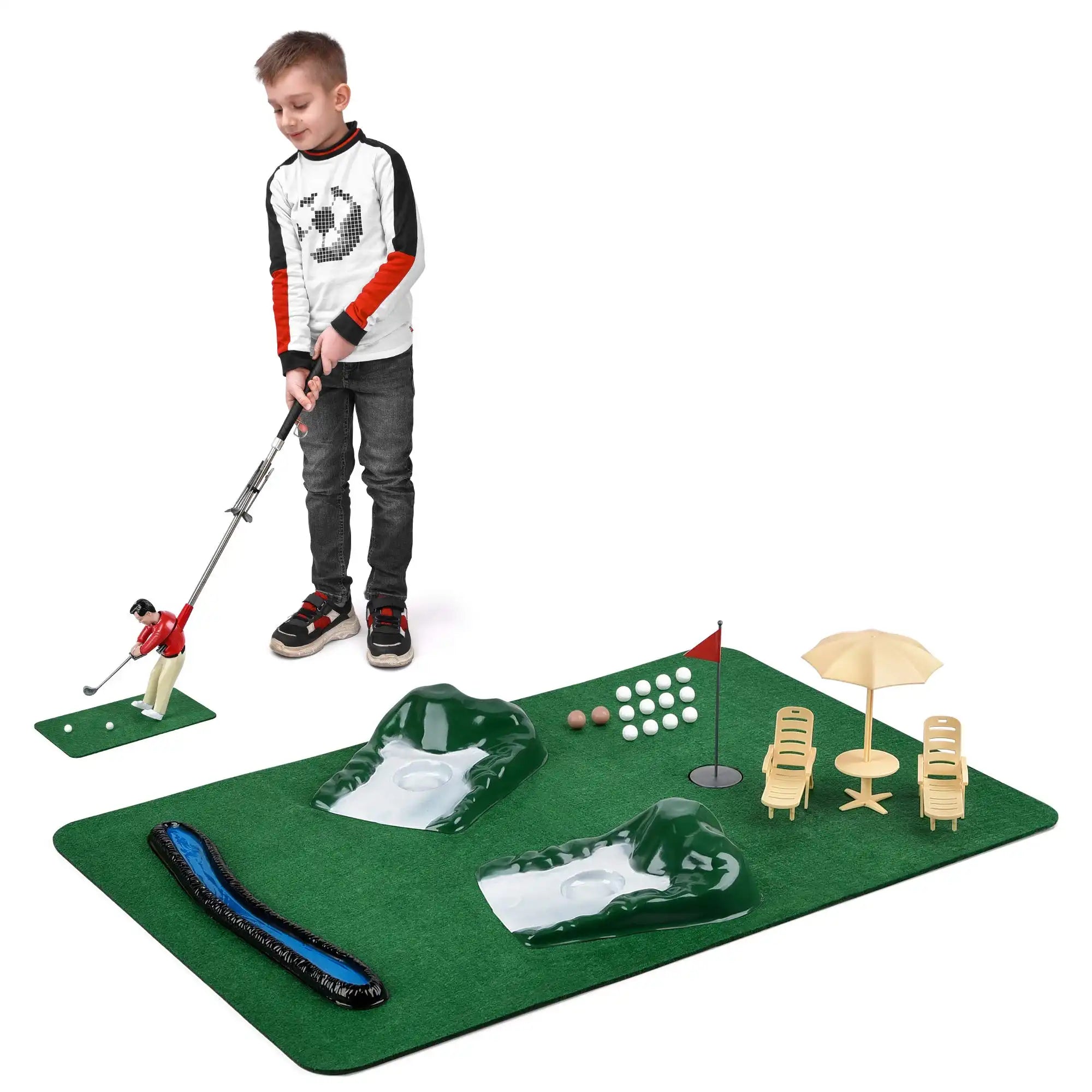 Home Indoor Golf Kit With 5-Piece Clubs Putting Mat And Accessories