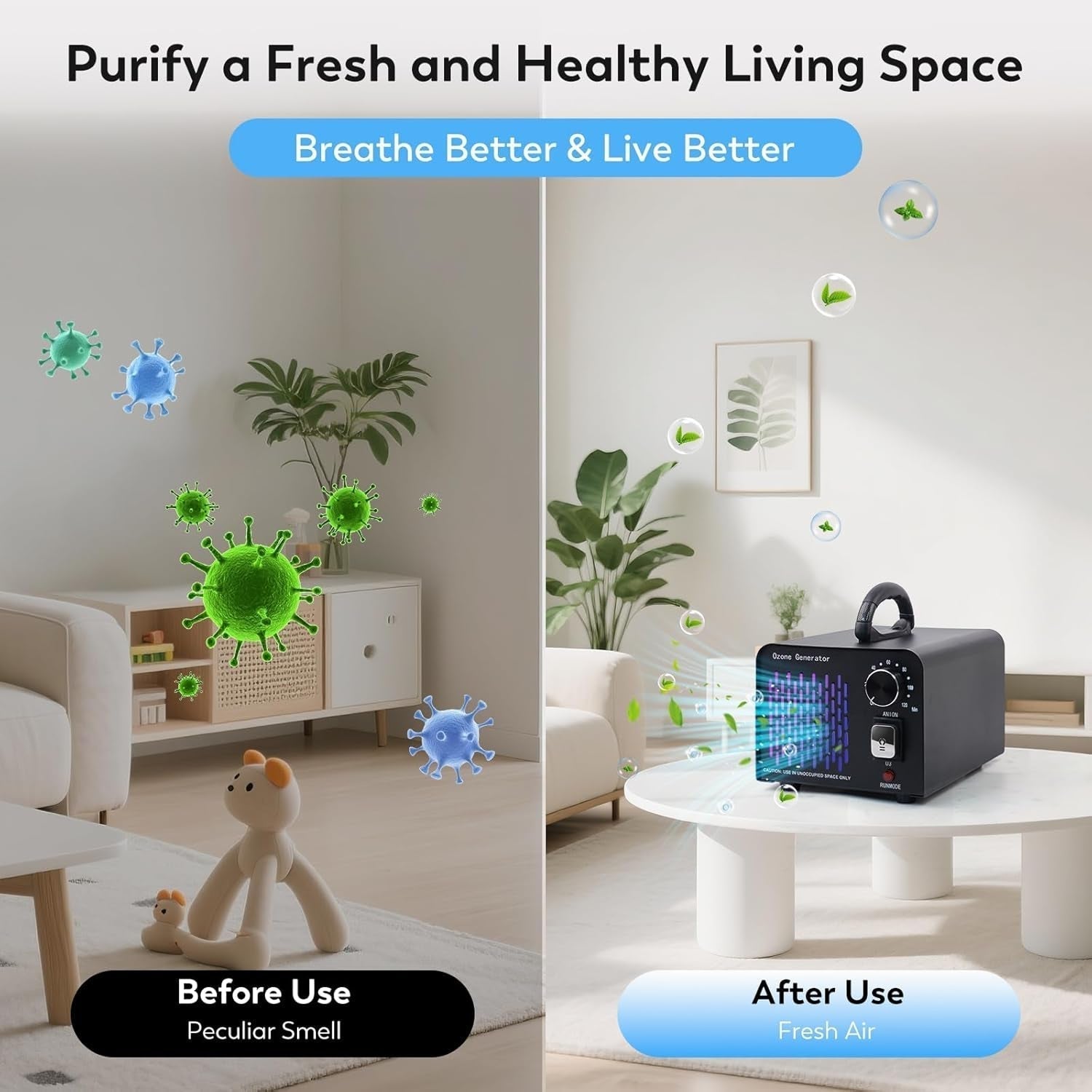 Ozone Generator 68,000 Mg/H For Air Purification Filter Free Industrial Use Home Office