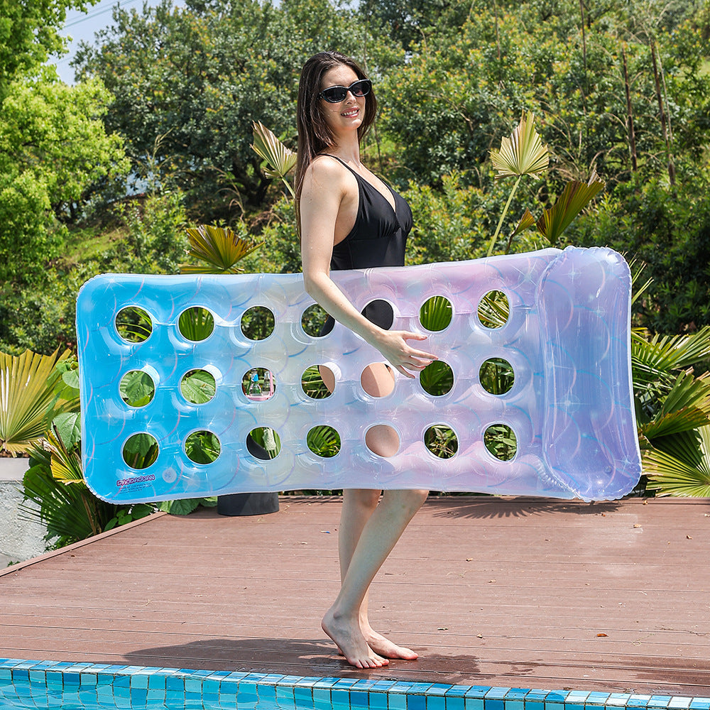 Inflatable Pool Lounger With Ergonomic Headrest And Air Holes
